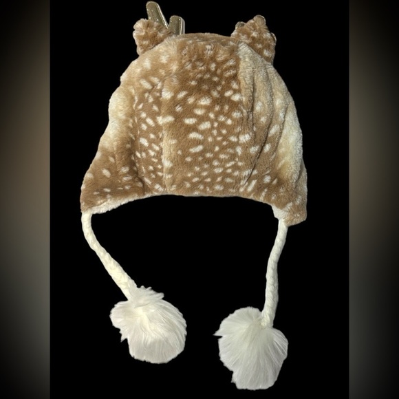 JUSTICE Girl's Deer Earflap Beanie Hat with Matching Gloves Set Cream One Sz EUC - Picture 7 of 15